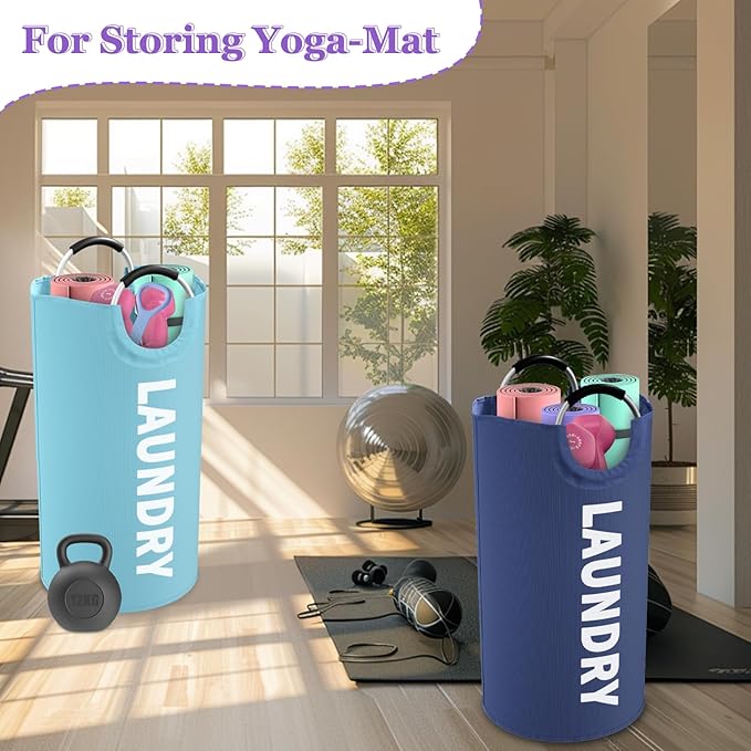 2Pcs Foldable Laundry Basket with Handles, 95L Large Clothes Hampers for Men, Tall Laundry Bin Stand Up Well, Portable Storage Basket for Family, Flat, Blue + Navy Blue