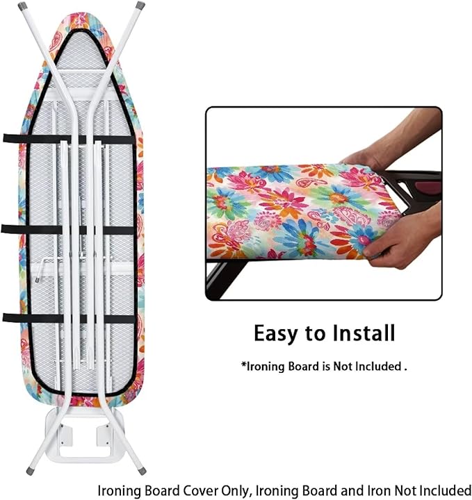 Paisley Floral Standard Ironing Board Cover Heat Reflective Ironing Mat for Table Top Non-Slip Ironing Board Covers Home Decor