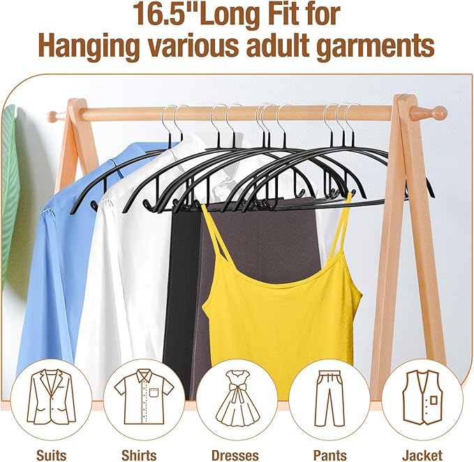 18 Pack Clothes Hangers, 16.5 inch PVC Coating Sweater Hangers, Non-Slip Rubber Coated Hanger, Heavy Duty No Shoulder Bump Metal Hanger for Closet Suit Jacket Shirt T-Shirt(Black)