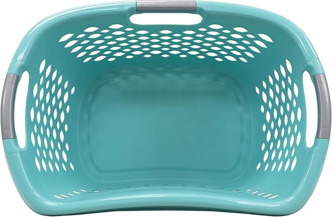 (2 Pack) 1.8 Bushel Hip Hugger Laundry Basket, Teal Flexible Plastic Hamper - Easy 1-Hand Carry(Home/Laundry Room)