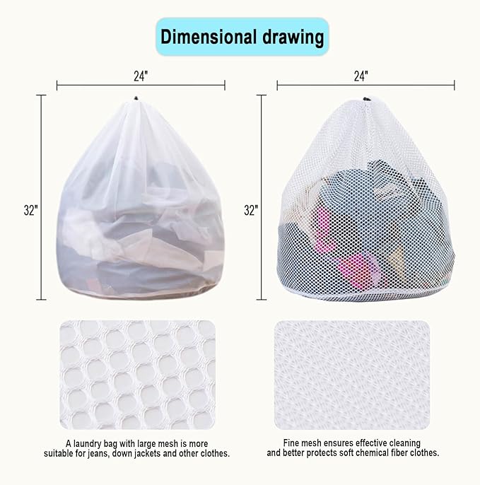 Mesh Laundry Bags with Adjustable Single Shoulder Straps 24" x 32" Sturdy Nylon Material Laundry Liners with Drawstring Closure for College, Dorm and Apartment(4PCS-XXLarge)