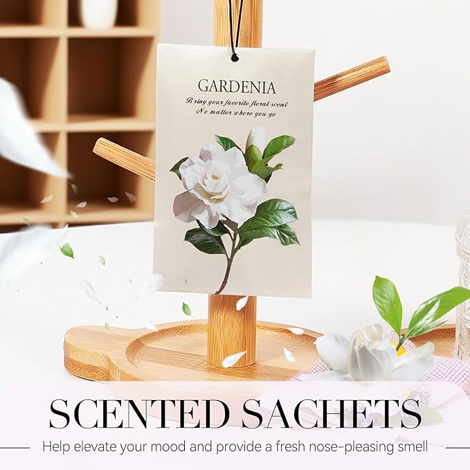 Gardenia Scented Sachet Bags - 12 Pack Closet & Drawer Freshener, Long Lasting Odor Eliminator for Wardrobes, Cars & Storage, Home Fragrance Air Freshener Sachets