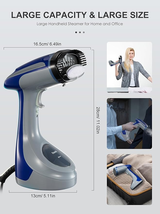 Reemix Steamer for Clothes, Folding Handheld Design Garment Wrinkles Remover, 20g/min Strong Penetrating Steam, 25-Sec Fast Heat-up, for Home, Office and Travel (Large, no Foldable, Gray)