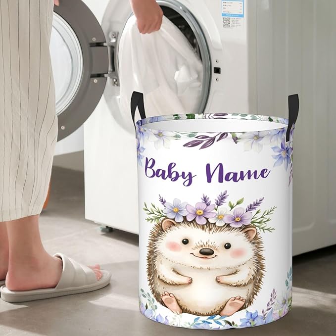 Personalized Hedgehog Laundry Basket For Baby Kids Boys Girls Adult Custom Hamper Basket With Name For Bathroom Bedrooms Collapsible Baby Laundry Basket, Dirty Clothes Hamper With Handles