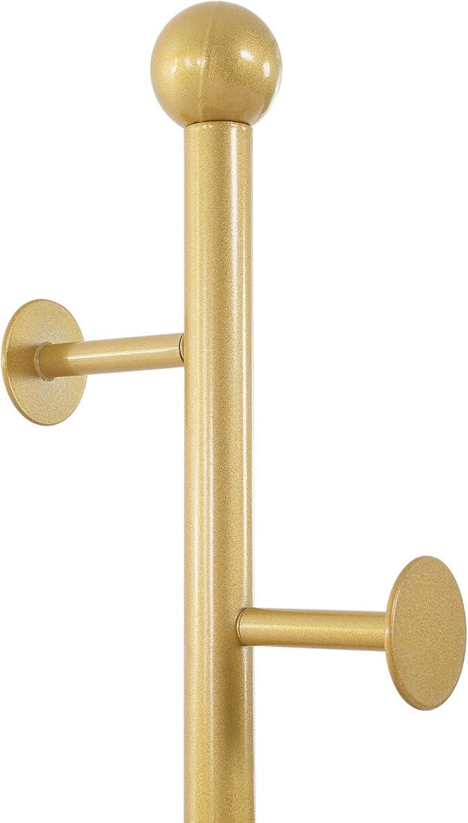 Coat Rack Freestanding with Table & 6 Hooks, Corner Coat Tree, Heavy-duty Marble Base Coat Rack Stand for Bedroom Living Room Office Entryway 13.78 x 13.78 x 68.11 Inches (Gold)