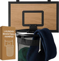 ActiveJoy – Basketball Laundry Hamper – Wooden Backboard & Mesh Hoop Laundry Basket – Over Door Hanging Organizer for Kids - Cedarwood Brown