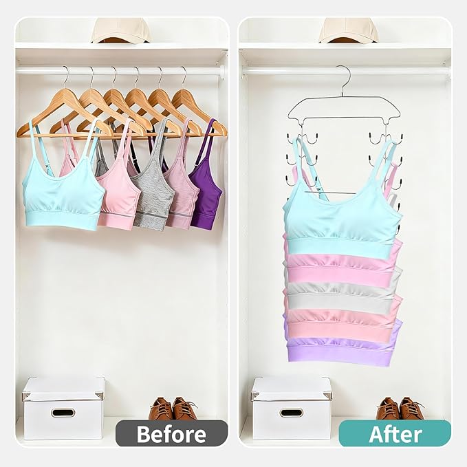 Space Saving Bra Hamgers, Closet Organizers and Storage for Camisoles Tank Tops Bras Ties Swimsuits Strappy Dress, Silver (2 Pack)