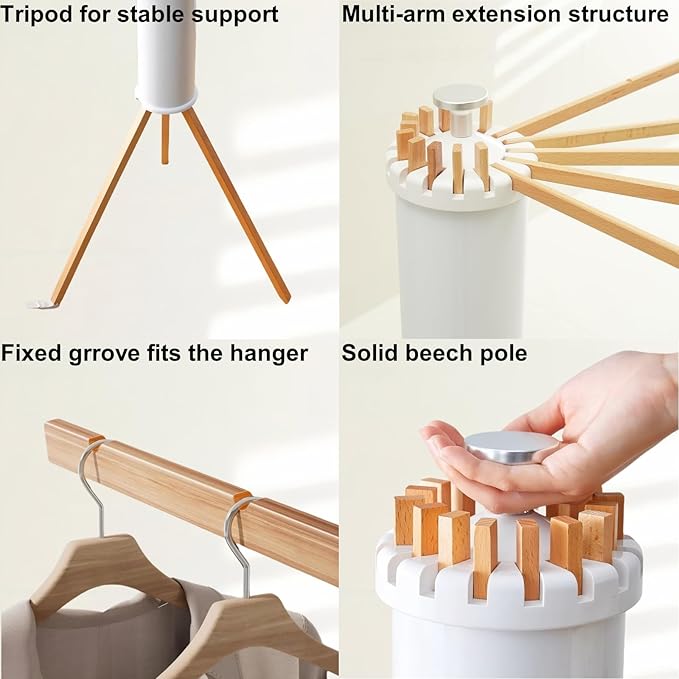 Tripod Clothes Drying Rack, Garment Rack Portable and Foldable Space Saving Laundry Drying Rack - Drying Rack Clothing Floor Folding Balcony Bedroom Household