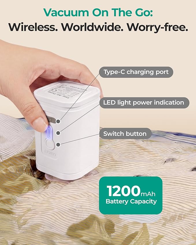 BAGSMART Vacuum Storage Bags for Travel with Rechargeable Air Pump, Portable Space Saver Bags for Travel & Home, Vacuum Compression Seal Bag for Clothing, Blanket, 18 Pack Gray