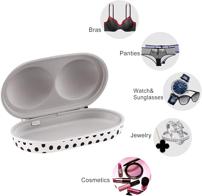 Bra Case Premium Lingerie Travel Bag Zip Underwear Organizer Bag for A-C Cup (Black Dot)