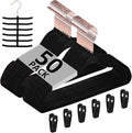 VECELO Premium Velvet Clothes Hangers Suit Heavy Duty (50 Pack)-Non Slip & Space-Saving with 6 Finger Clips & Tie Rack Excellent for Men and Women,Black