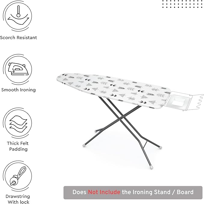 Encasa XO Ironing Board Cover and Pad 54"x18" - Thick 3mm Felt Padding, Drawstring Tightening & Lock, Easy Fit, Scorch & Stain Resistant, Fits X-Large Ironing Board - Black Arrow