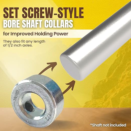 (4-Pack) 1/2” Bore Solid Steel Shaft Collars with Zinc Plated Coating - Durable Shaft Collars Suitable for Machinery and Industrial Use