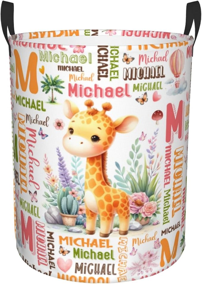 Personalized Giraffe Laundry Basket For Baby Kids Boys Girls Adult Custom Hamper Basket With Name For Bathroom Bedrooms Collapsible Baby, Dirty Clothes Hamper With Handles