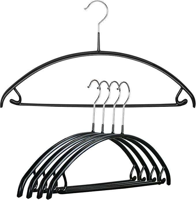 Mawa by Reston Lloyd Non Slip Metal Clothing Hanger, Smooth Shoulder Support with Skirt Hooks/Pant Bar, Model 42-U, Pack of 5, Black