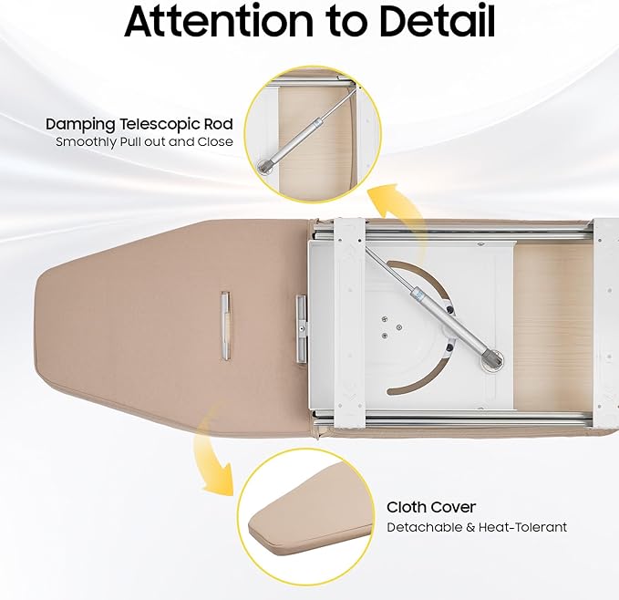 Retractable Ironing Board, 180° Rotation Foldable Ironing Board Closet Sliding Out Swivel Iron Boards Mounted Pull Out Iron Folding Boards with Cloth Cover for Bedrooms Checkrooms Sewing Rooms