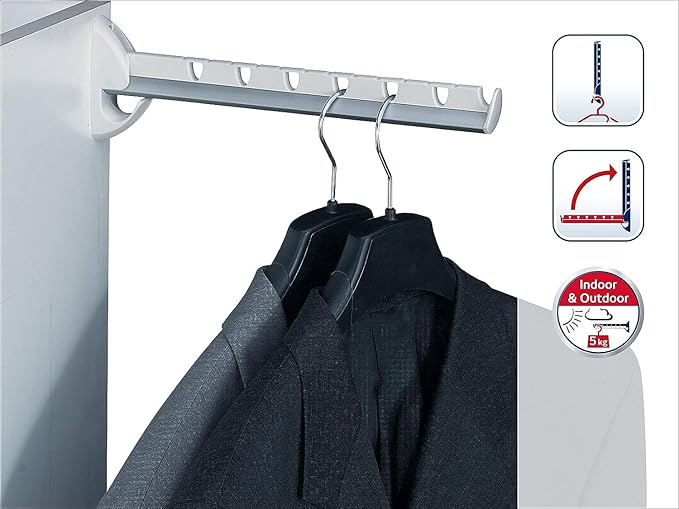 Liefheit Airette Wall Mounted Folding Clothes Dryer 45110 – Indoor Outdoor Hanger Rack for Up to 7 Garments – Space-Saving, Weatherproof, Ideal for Balcony, Bathroom, or Laundry Room