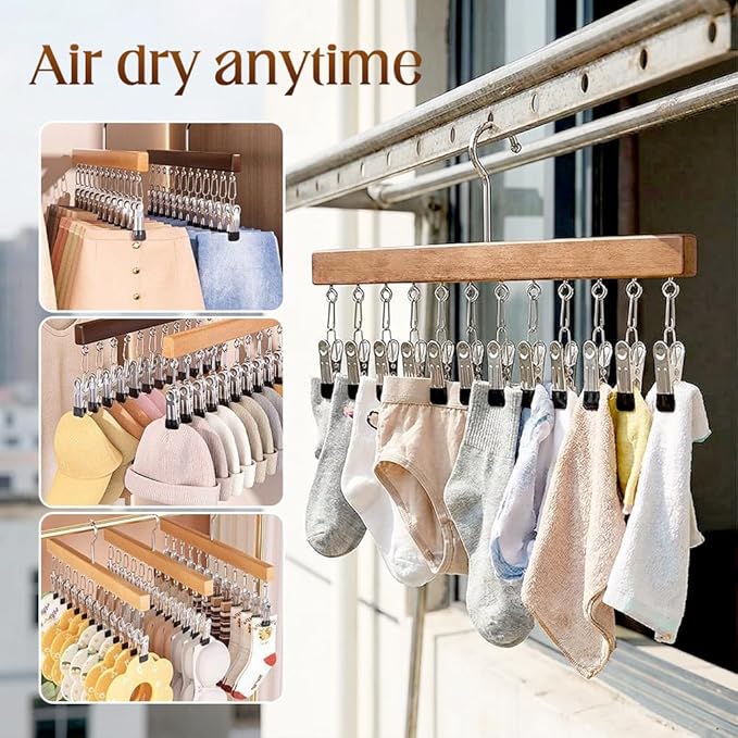 Closet Organizer with 12 Clips, Legging Organizer for Closet, Leggings, Jeans, Hats, Shorts, Socks, 360° Rotating Space Saving Hanging Clothes (Vintage 12 Clips, 2Pcs)