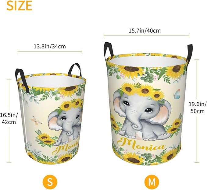 Personalized Elephant Laundry Basket For Baby Kids Boys Girls Adult Custom Hamper Basket With Name For Bathroom Bedrooms Collapsible Baby Laundry Basket, Dirty Clothes Hamper With Handles