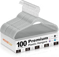 HOUSE DAY Quality Plastic Hangers 100 Pack - Heavy Duty Non-Velvet Hangers with Non Slip Notches & 360° Swivel Hook - Slim Space Saving Clothes Hangers Ideal for Coats Shirts Jackets Dresses (Gray)