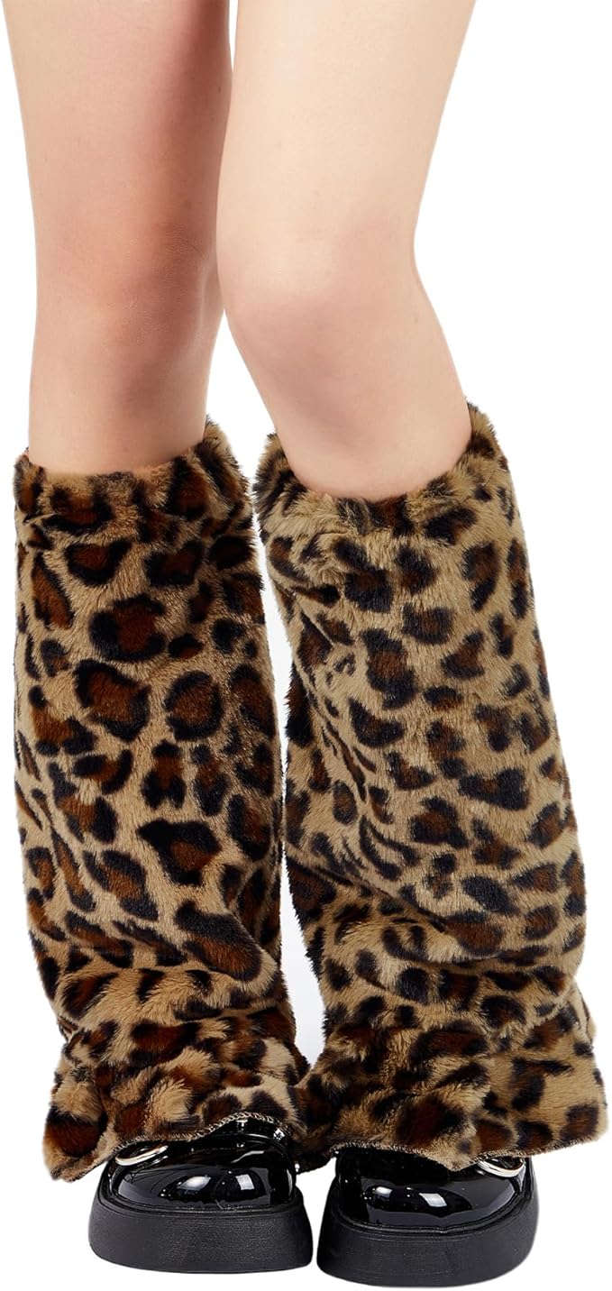 Zando Furry Faux Fur Leg Warmers for Women - Soft Fluffy Legwarmer Winter Boot Cuffs Covers for Daily Halloween Santa Costume
