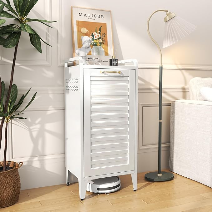 Metal Tilt Out Laundry Hamper，Removable Basket, White bathroom cabinet，13"L × 16"W × 36"H，Cold rolled steel material for Bedroom, laundry room, bathroom-Space saving design