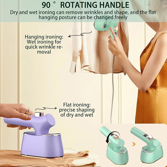 Travel Steamer for Clothes, LED Temperature Display Handheld Steamer，A Portable Clothes Iron That Can be Used for Both Dry and Wet Purposes, Suitable for Families, Travel & Dormitories (Green)