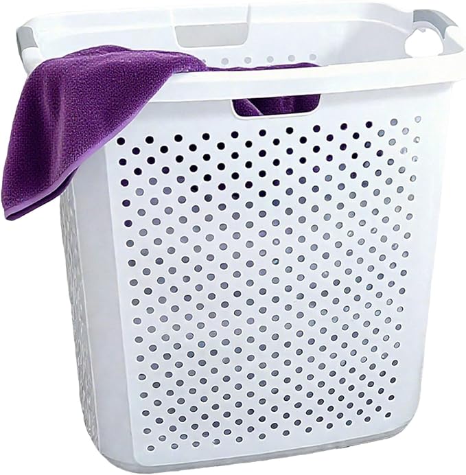 2.5 Bushel White Laundry Basket – Comfortable Built-in Handles, Lightweight for Carrying Dirty/Laundry Clothes, Great for Bedroom, Bathroom & Laundry Room