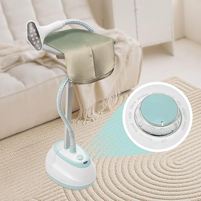 Standing Garment Steamer,Steamer for Clothes,1350W Fabric Steamer Standing Clothes Steamers with Ironing Board, Adjustable Rod & 1.6L/0.42gal Water Tank Wrinkle Remover Heats in 45 Seconds (White)