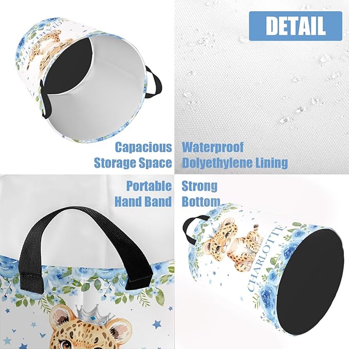 Personalized Laundry Basket for Kids Boys Girls Adults, Custom Name Lion Laundry Baskets for Nursery, Customize Blue Laundry Hamper, Personalized Gift with Baby Name 2 Sizes