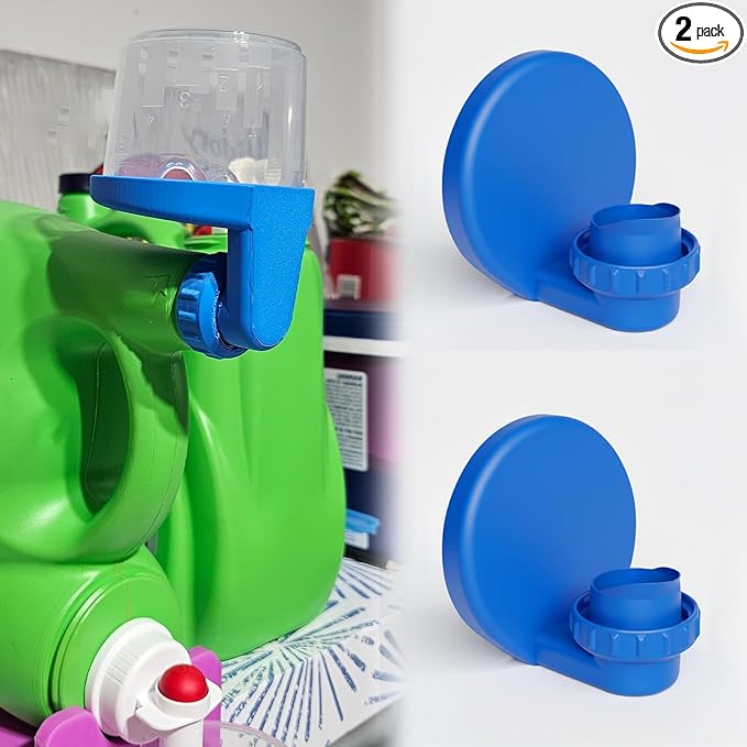 2 Pack Laundry Detergent Cup Holder with Drain - for ArmHammer, for Persil, for Purex, for Tide, for Gain and Other, Easy Attachment to Most Bottles (Blue, for Era)