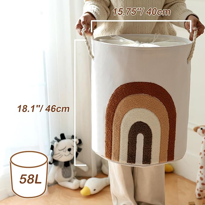 INough Large Laundry Basket Tall Baskets Storage for Dirty Clothes, Toys Storage Bin Baby Hamper 58L Clothes Hampers Blanket Basket Laundry Hamper for Nursery Bedroom Living Room Decor, Coffee Color