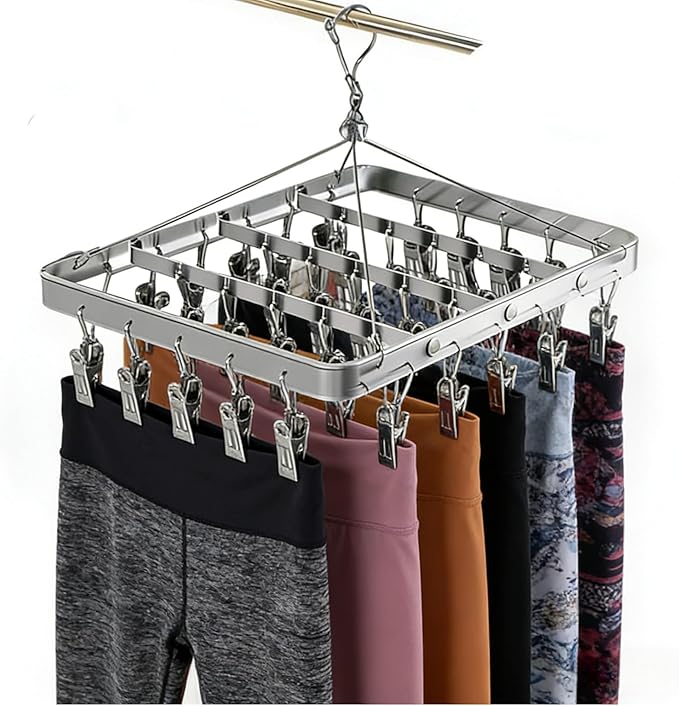 Clothes Drying Racks Clip Hangers Metal with 36 Clips Windproof Hook Underwear Hanger Foldable Laundry Clip for Socks Bras (Silver)