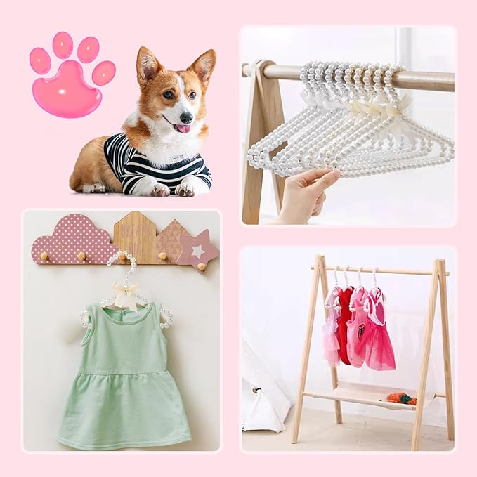 Pearl Hangers for Pet Clothes, Mini Clothing Hangers with Exquisite Design, Organize Your Wardrobe, Reliable Material, Wide Usage for Infant Baby Girls Boys Toddlers Dogs Cats (10PCS-White)
