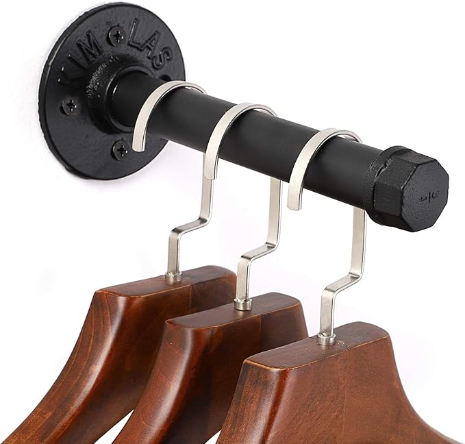 Sumnacon 2 Pcs 7.7 Inch Industrial Pipe Clothes Bar - Heavy Duty Rustic Metal Coat Hanger with Screws, Wall-Mounted Garment Holder Rack for Bedroom/Bathroom/Cabinet/Boutique/Clothing Store, Black