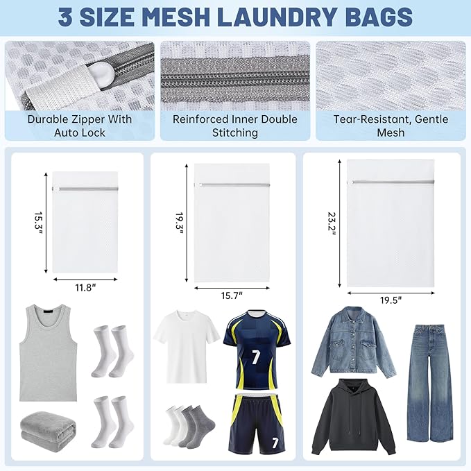 95L Laundry Backpack Bag with 3 Sizes Mesh Wash Bags Empty, Extra Large 2 in 1 Laundry Hamper Basket with Shoulder Straps, Freestanding Laundry Bag for College Dorm, Laundromat, Apartment (Black)