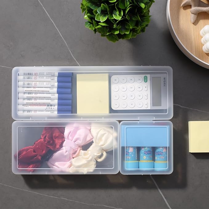 novelinks Plastic Clear Storage Containers for Organizing, Craft Storage Organizers and Stackable Storage Bins with Lids for Pencil Box, Bead, Cookie Cutter, Board Game (9 Pack Medium)