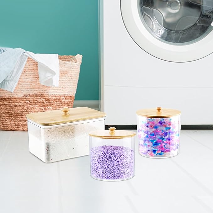 Laundry Detergent Dispenser, 3 Pack Clear Laundry Pods Container, Laundry Room Organization Storage Containers for Laundry Detergent, Powder, Pods, Scent Booster Beads, 2 Spoons