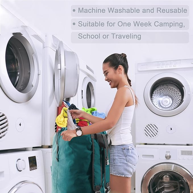 BeeGreen Laundry-Bag-Portable-Backpack, Mars Green Nylon Drawstring -Laundry Backpack Heavy Duty Tall Foldable Extra Large Dirty Clothes Travel Bag with Handle College Dorm Apartment Essentials