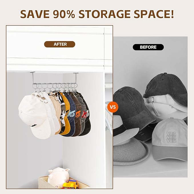 Viklluyr Hat Rack Baseball Cap Wall Organizer - Closet Hats Holder with 20 Hooks - Metal Caps Storage Wall Mounted Hat Hanger Set of 2 for Closet Door Bedroom Entryway Laundry(Grey)