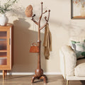 Wooden Coat Rack Freestanding with 8 Hooks, Heavy Duty Coat Hanger Stand with Stable Base, Vintage Coat Tree Standing Coat Racks for Entryway, Hallway, Bedroom (Walnut)