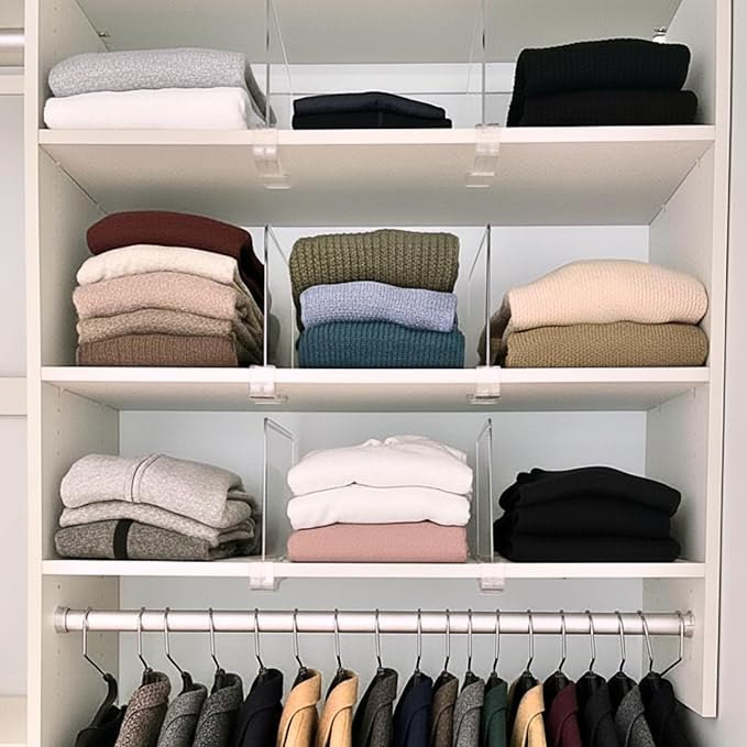 Shelf Dividers Purse Organizer for Closet: 8-Pack Acrylic Bag Storage Organizer for Handbags, Clutches, Clothes, Sweater, Towel on Wood Shelves