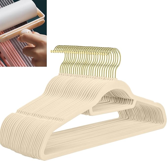 Velvet Hangers,Felt Hangers,Non-Slip Clothes Hanger, Multifunctional Space Saving Clothes Hangers for Wedding Dress & Dress Clothes(Lvory1,40pcs)