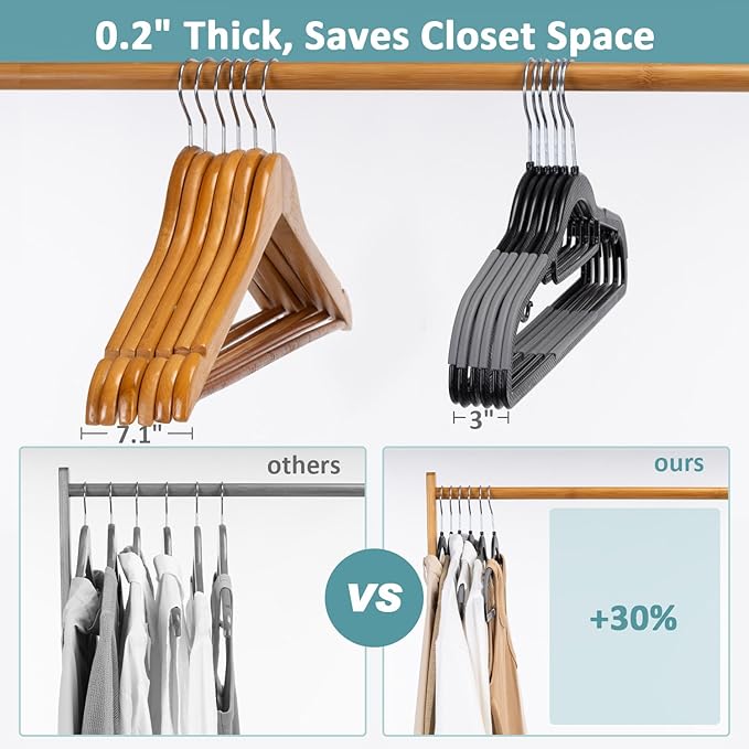 50 Pack Coat Hangers, Space-Saving, Non-Slip, Sturdy Heavy Duty Hangers for Suit, 0.2 Inches Slim Plastic Clothes Hangers, 360° Swivel Hook for Suit/Clothes, Black and Dark Gray