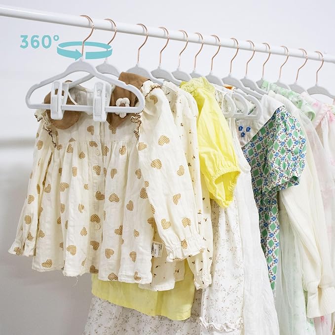 14 Inch Velvet Kids Hangers -50 Pack Durable & Non-Slip Closet Organizers for Big Kids & School-Age Children, 0.2" Ultra Slim Space-Saving Design with 10 Hanger Clips - White