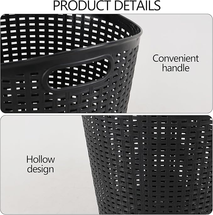 40 L Round Laundry Basket, Plastic Carry Hamper, 6 Packs, Black