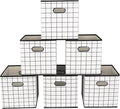Yunkeeeper storage bins Cubes, Fabric Cube Organizer with Handle, Foldable Cube Bins for Cloth or Accessary Storage, 11x11x11, Set of 6, (White grid)