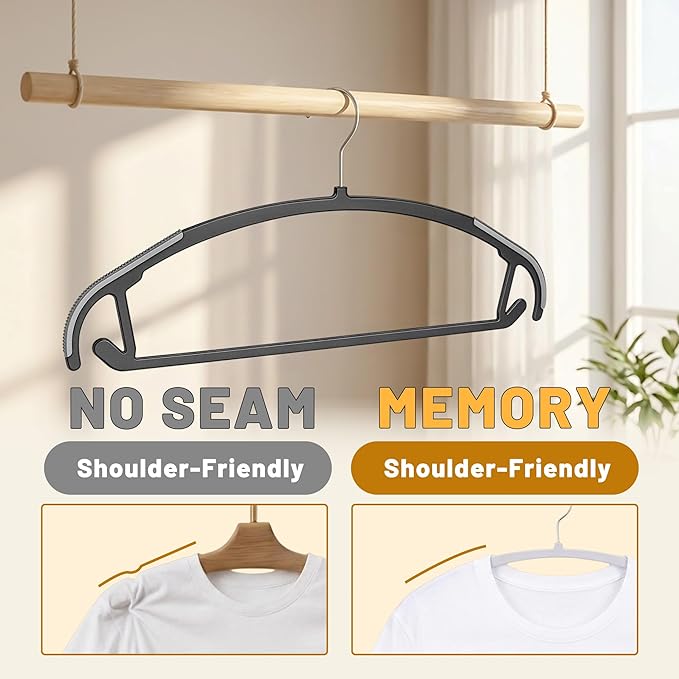Arc Design No Shoulder Bump Plastic Hangers 50 Pack,Ultra Thin Non-Slip Hangers for Clothes,Heavy Duty Coats Hangers,360°Swivel Silver Hook,Space Saving Closet Organizer for Suit,Sweater,Jackets(Black