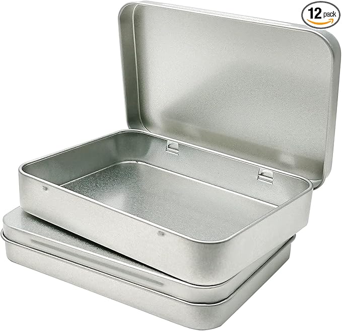 12 Pcs Metal Hinged Tin Box Container Mini Portable Small Storage Container Kit Tin Box Container, Home Storage 4.5x3.3x0.9 Inch
