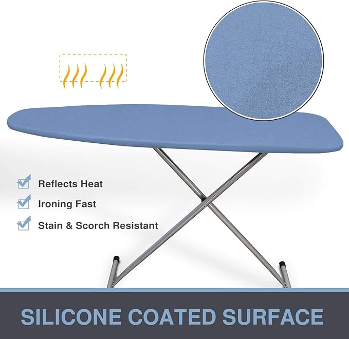 Ironing Board Cover and Pad, Standard Size 15x54, Thick Padding, Elastic Edge, Silicone Coated, Resist Scorching, Adjustable Fastener, Heavy Duty Padded Iron Board Covers (Blue)
